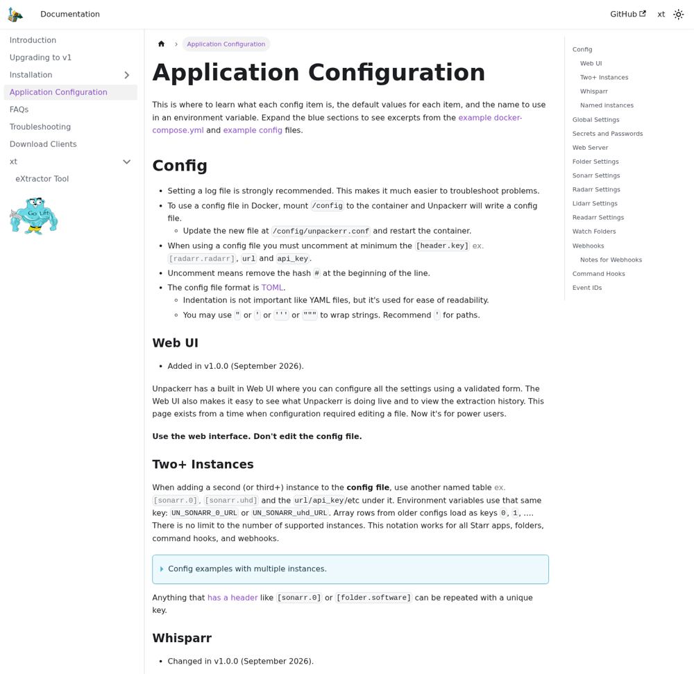 Rewritten Application Configuration page, rendered from the head build